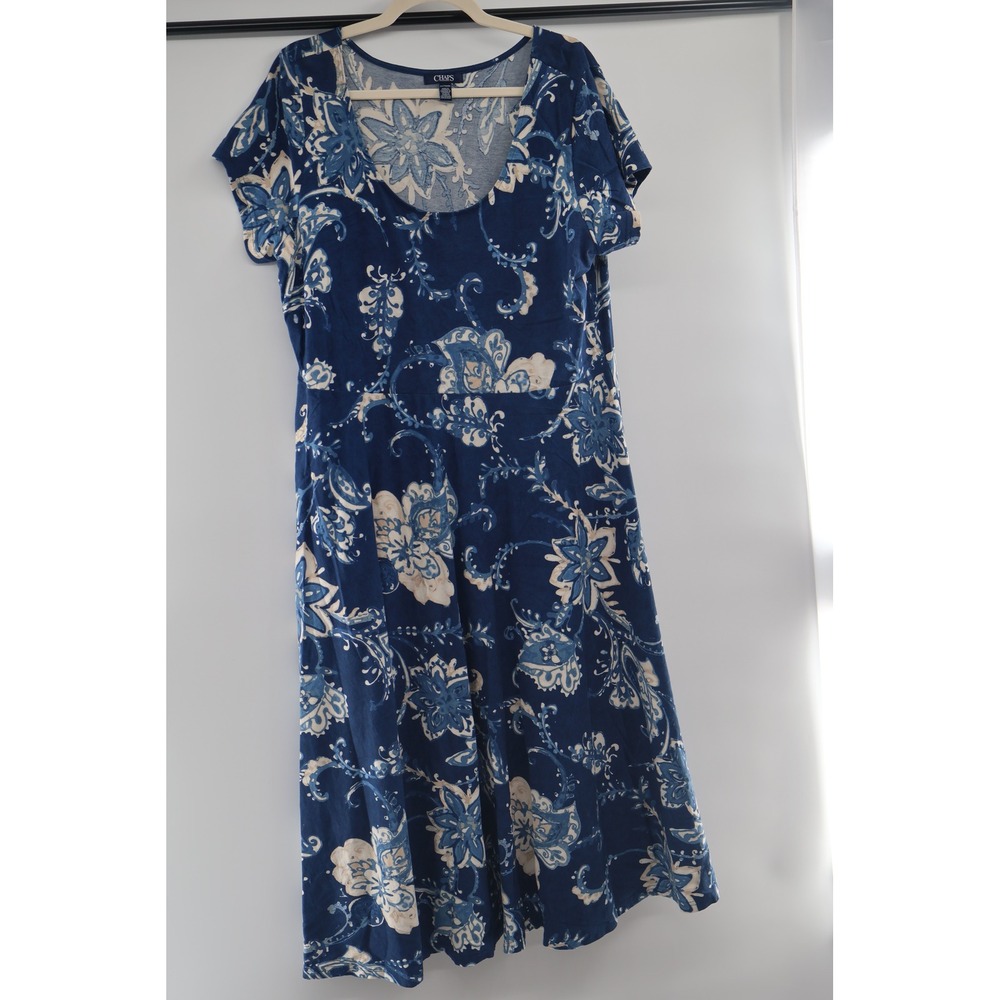 Plus 2X Blue Floral 100% Cotton Cottagecore Summer Dress Chaps
